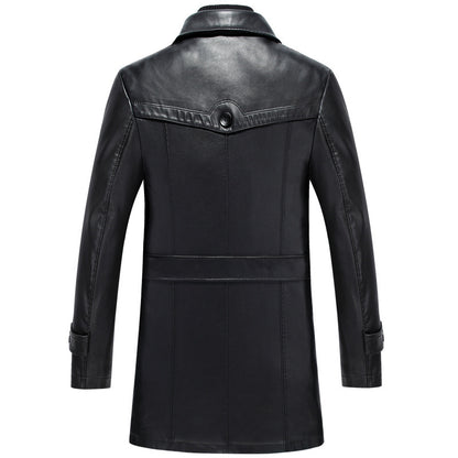 Men's Mid-Length Sheepskin Leather Jacket - Fitted Suit Collar with Fur Lining
