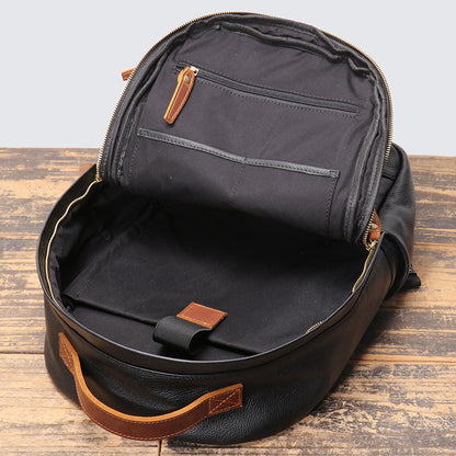 Men's Genuine Leather Backpack - Top Grain Cowhide Travel Leisure Bag