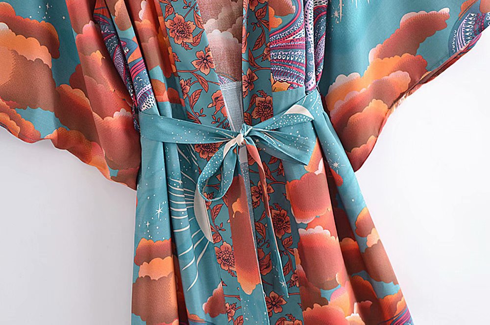 Women's Kimono Robe Gown Cover - Elegant Printed Spun Rayon Loungewear
