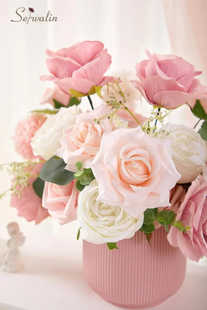 Artificial Silk Flowers for DIY Wedding Bouquets - Blush Pink & White Rose Centerpieces