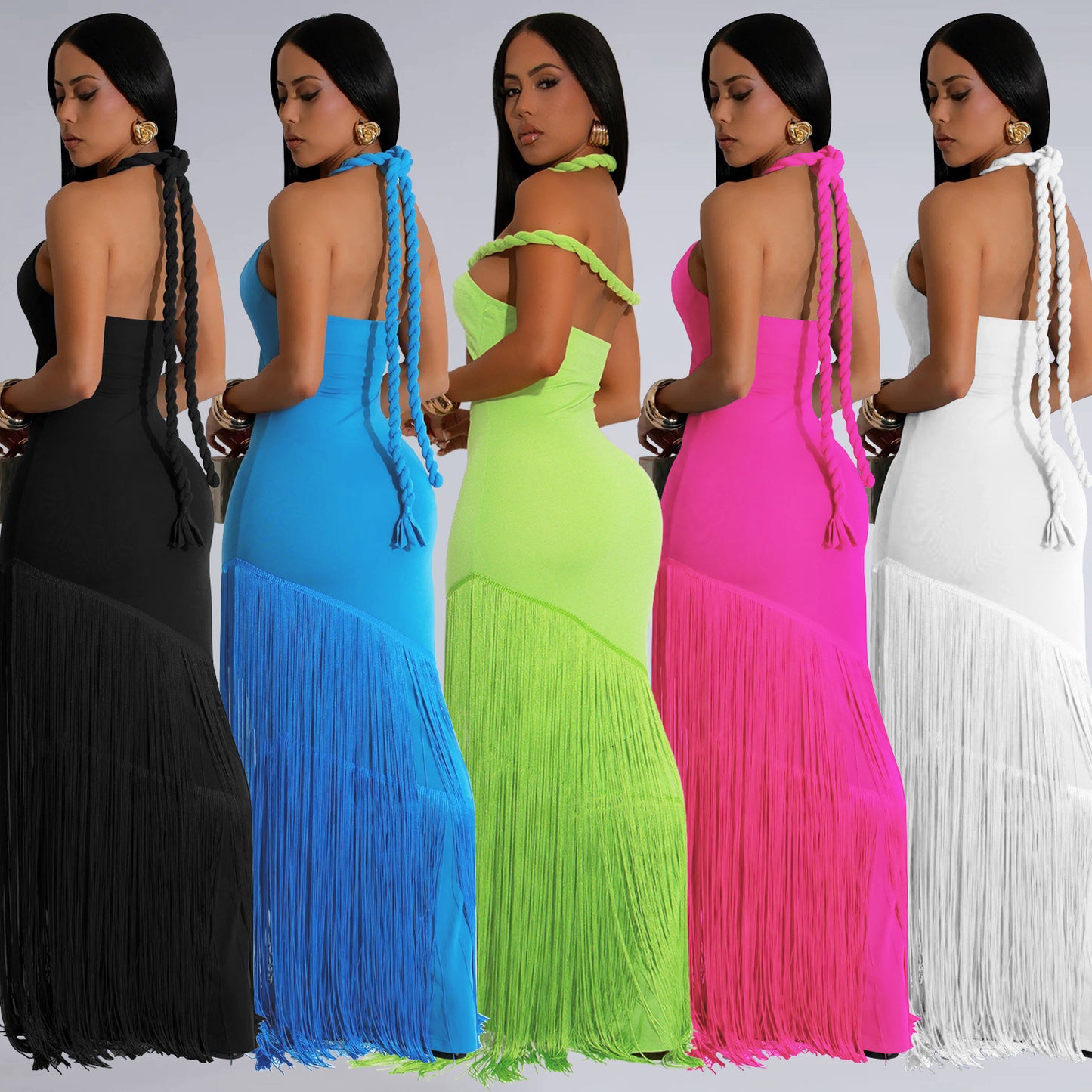 Women's Tassel Trim Sleeveless Maxi Dress – High Waist Pullover Long Skirt