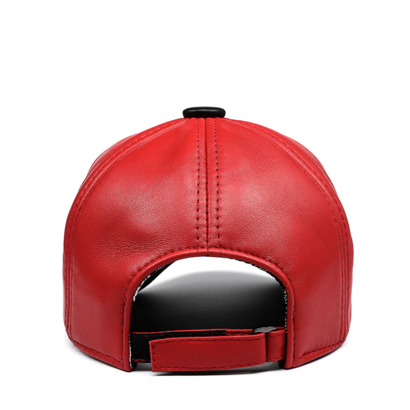 Genuine Lambskin Leather Baseball Cap - Unisex Adjustable Dome Crown Hat