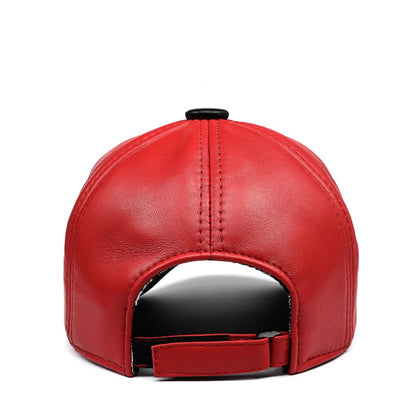 Genuine Lambskin Leather Baseball Cap - Unisex Adjustable Dome Crown Hat