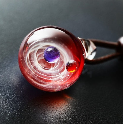 Cosmic Nebula Pendant Necklace - Blue Starry Sky Glass Sphere