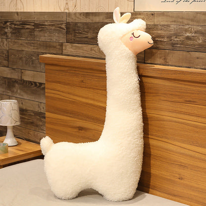 Alpaca Plush Toy Pillow - Soft Removable Washable Stuffed Animal in White & Brown