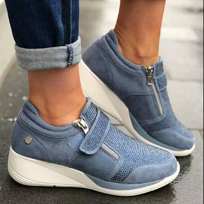 Women's Mary Jane Canvas Shoes - Suede Upper, Velcro Closure & Thick Rubber Sole