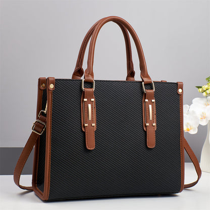 Saffiano Pattern PU Leather Frame Bag - Structured Shoulder Tote