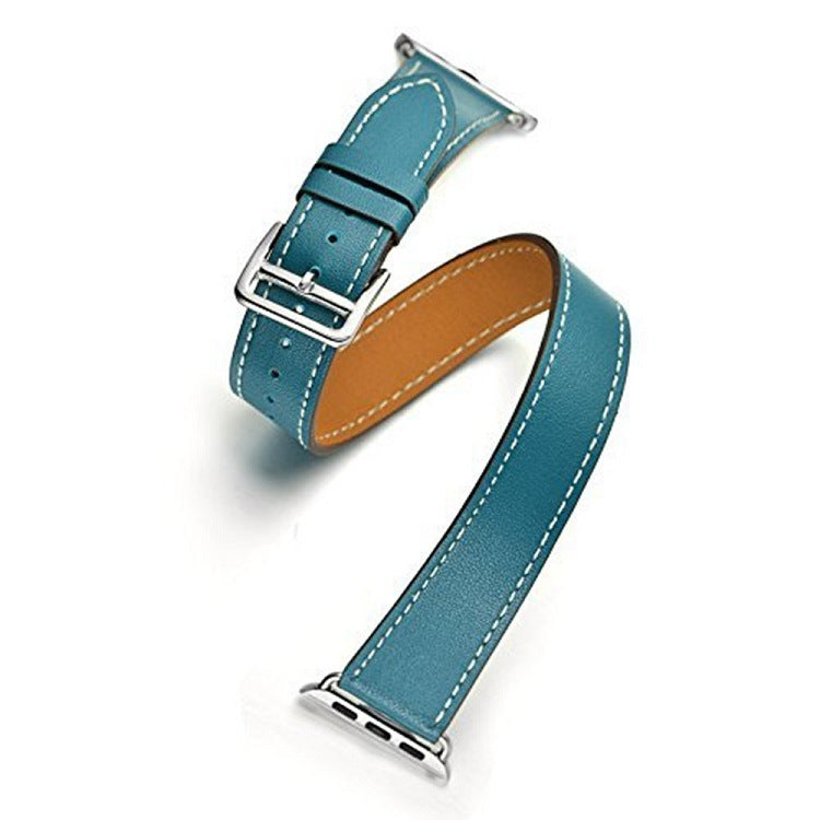 Classic Double Tour Genuine Leather Smartwatch Strap - Elegant Wrap-Around Band