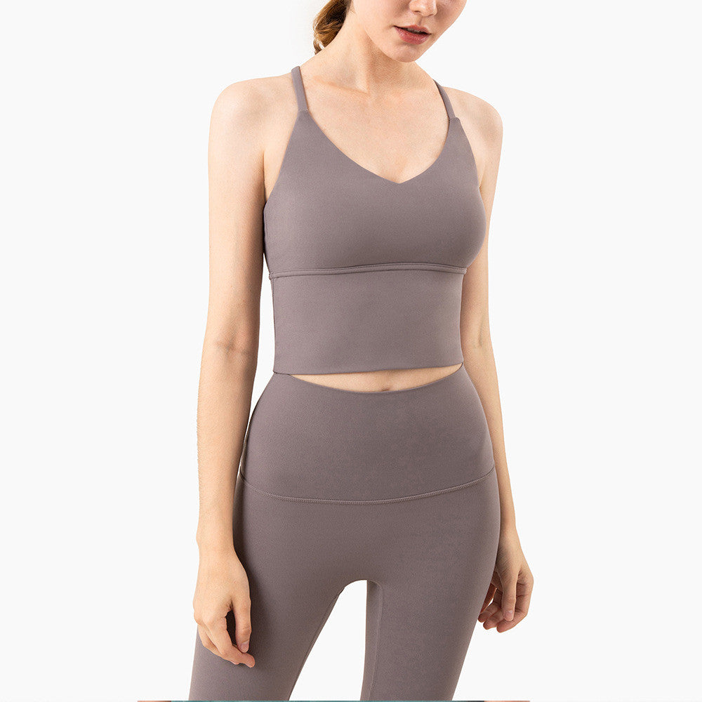 Cross-Back Sports Bra - Wireless Gathered Support with Removable Inserts