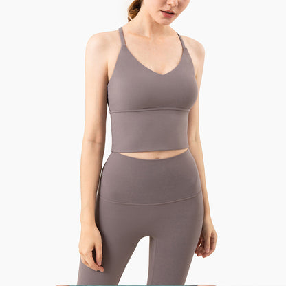 Cross-Back Sports Bra - Wireless Gathered Support with Removable Inserts