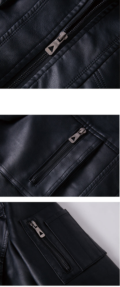 Men's Vintage Hooded Leather Jacket - Fleece Lined PU Outerwear