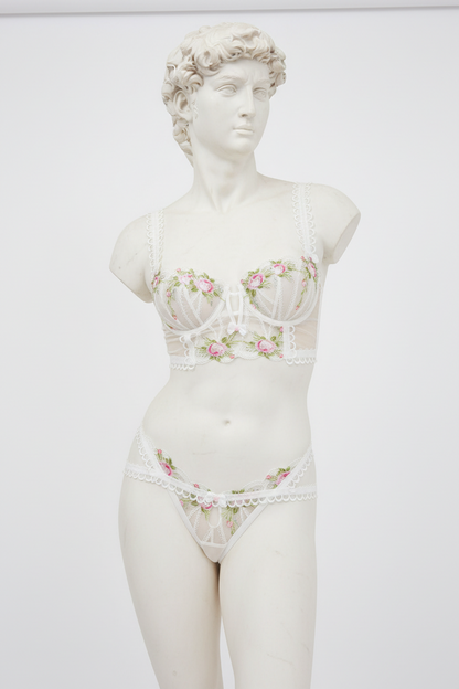 Women's Embroidered Mesh Lingerie Set - High-Density Floral Design Bra and Panty