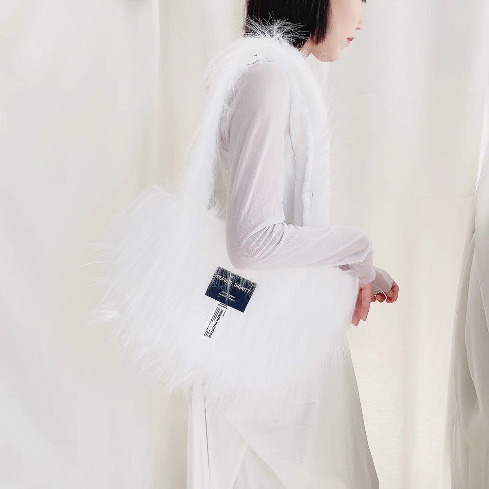 Faux Fur Arc Shoulder Bag - Plush Large Capacity Crossbody with Curved Design