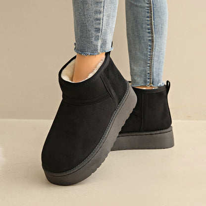Women's Faux Fur Lined Suede Ankle Boots - Thick Sole Casual Footwear