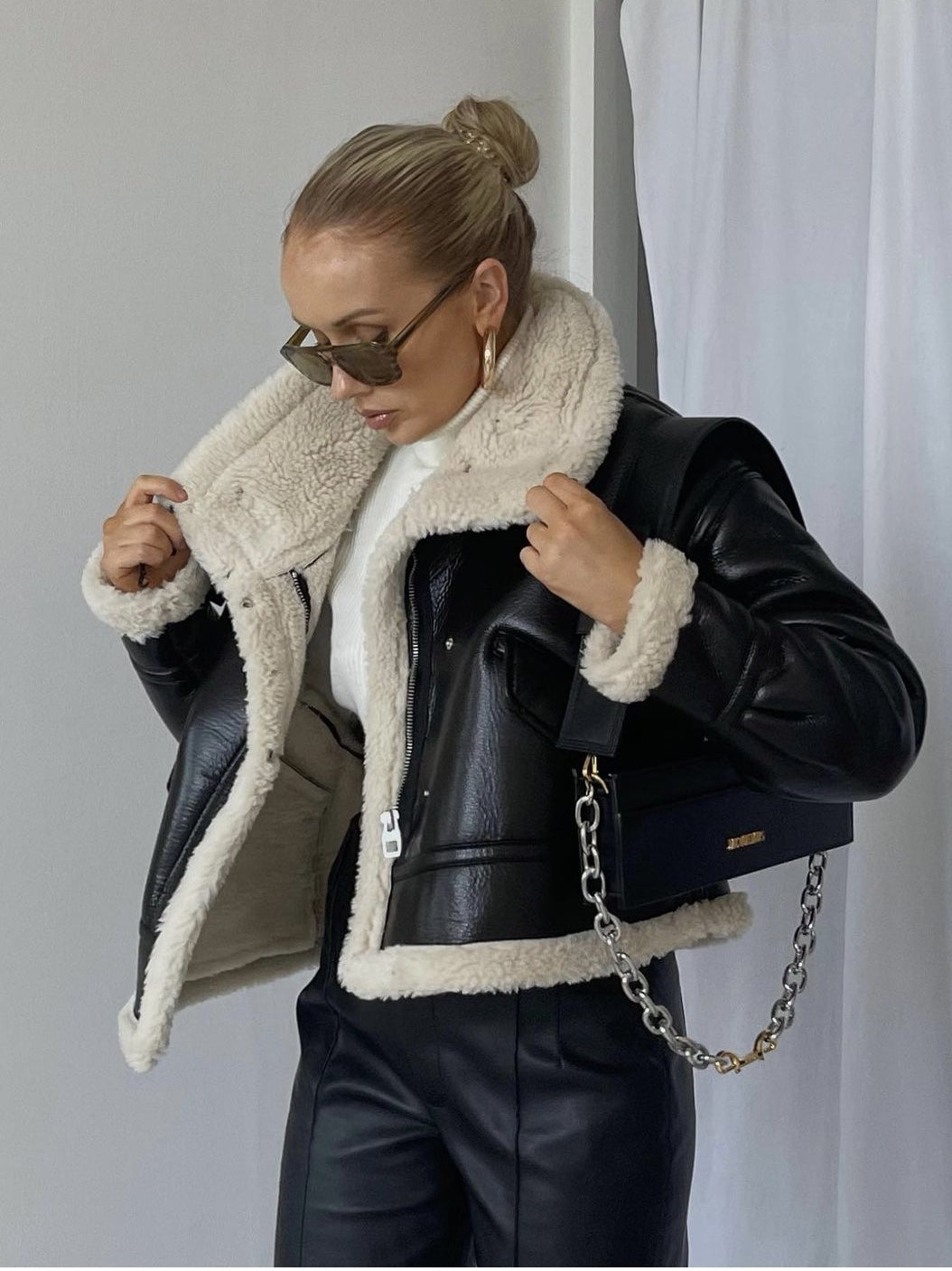 Women's PU Leather Jacket - Stand Collar Zipper Coat