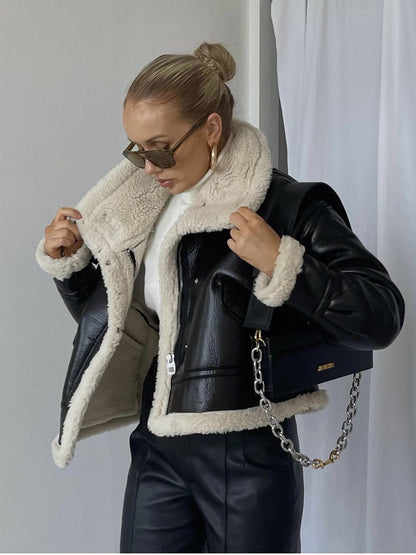 Women's PU Leather Jacket - Stand Collar Zipper Coat