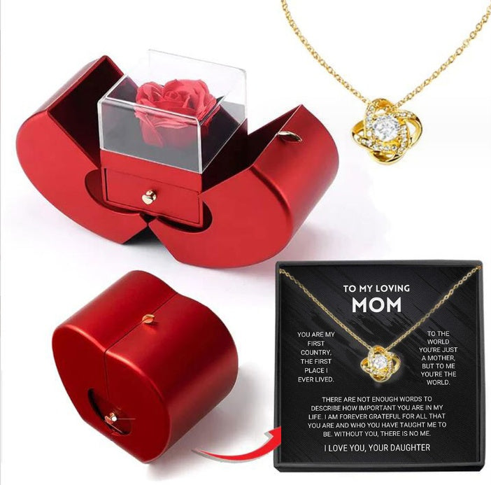Eternal Rose Necklace Gift Box Set | Copper Clavicle Chain | Soap Flower | Apple & Card Box Options