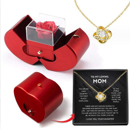Eternal Rose Necklace Gift Box Set | Copper Clavicle Chain | Soap Flower | Apple & Card Box Options