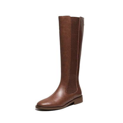 Women's Cow Leather High Rider Boots - Round Toe with Low Thick Heel