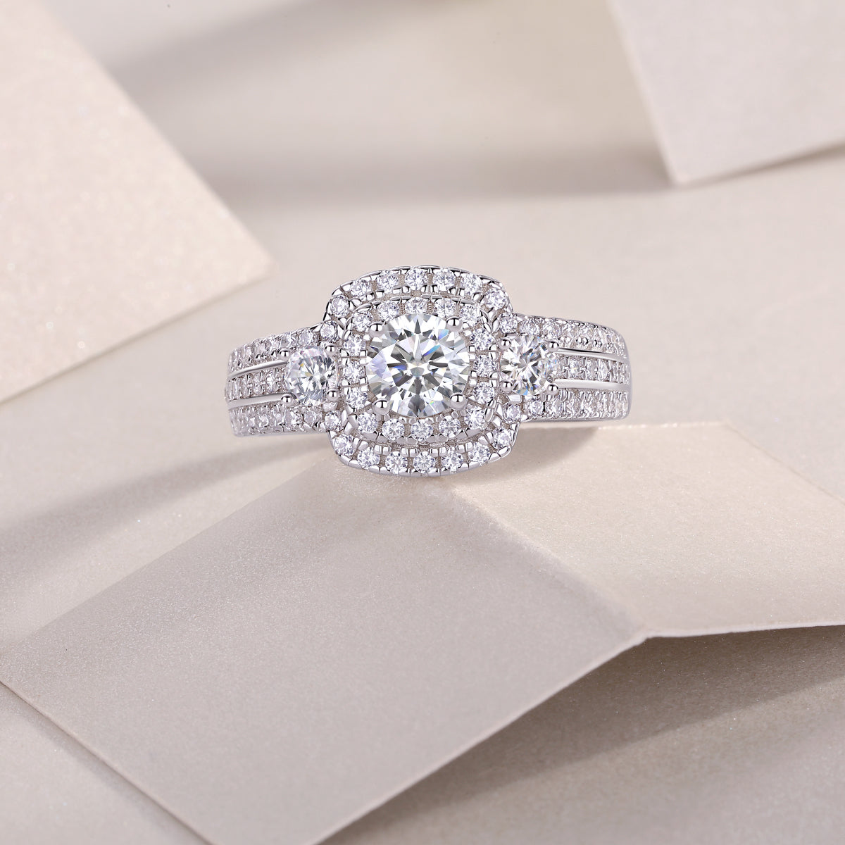 Moissanite Wedding Ring Set - 0.5 Carat S925 Sterling Silver with Gold Plating