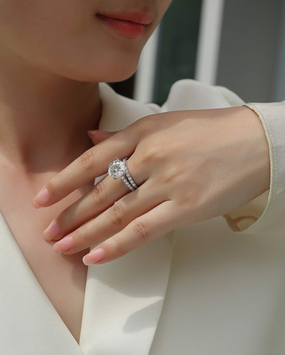 5 Carat Moissanite Sterling Silver Ring - Platinum Plated Wedding Band