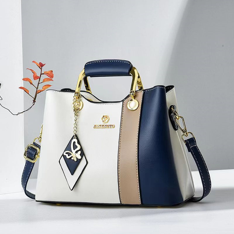 Color Block PU Leather Tote Bag - Casual Crossbody Shoulder Bag