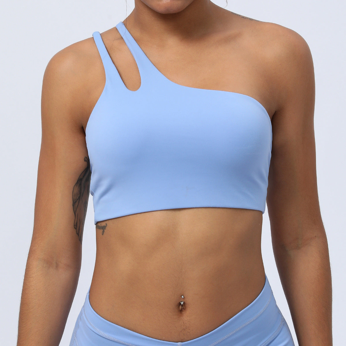 Women's Sports Bra - Slant Shoulder Strap Workout Top with Hollow-Out Design