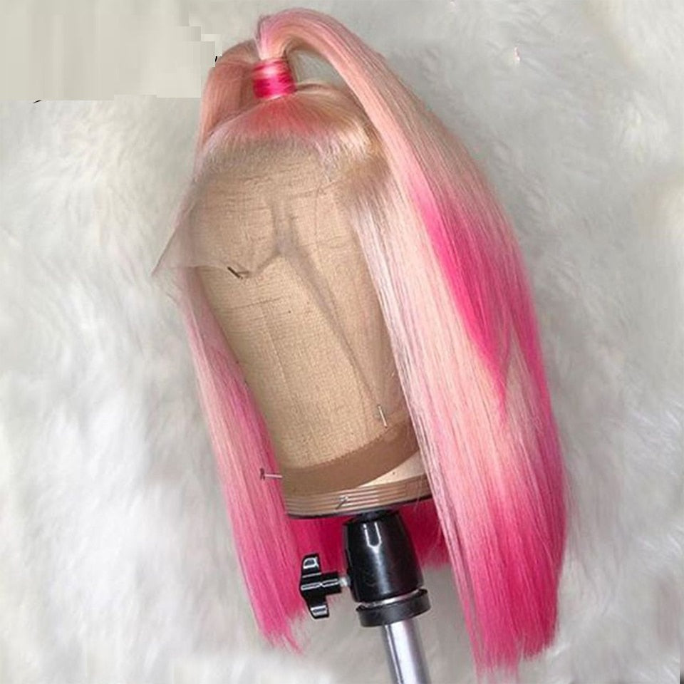Gradient Front Lace Semi-Machine-Made High Quality Human Hair Wig - 130% Density Pink Blonde
