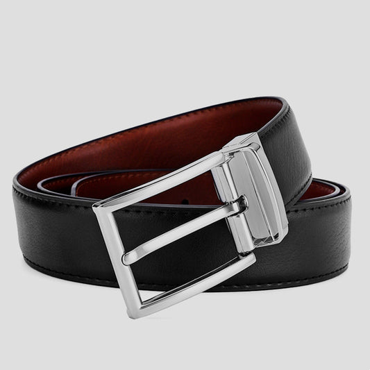 Men's Rotating Pin Buckle Genuine Leather Belt - Two-Layer Cowhide with Alloy Buckle