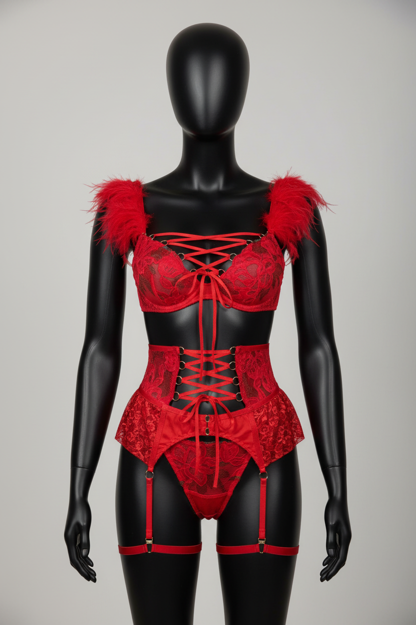Women's Embroidered Garter Strap Lingerie Set - Four-Piece Collection