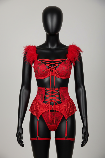 Women's Embroidered Garter Strap Lingerie Set - Four-Piece Collection