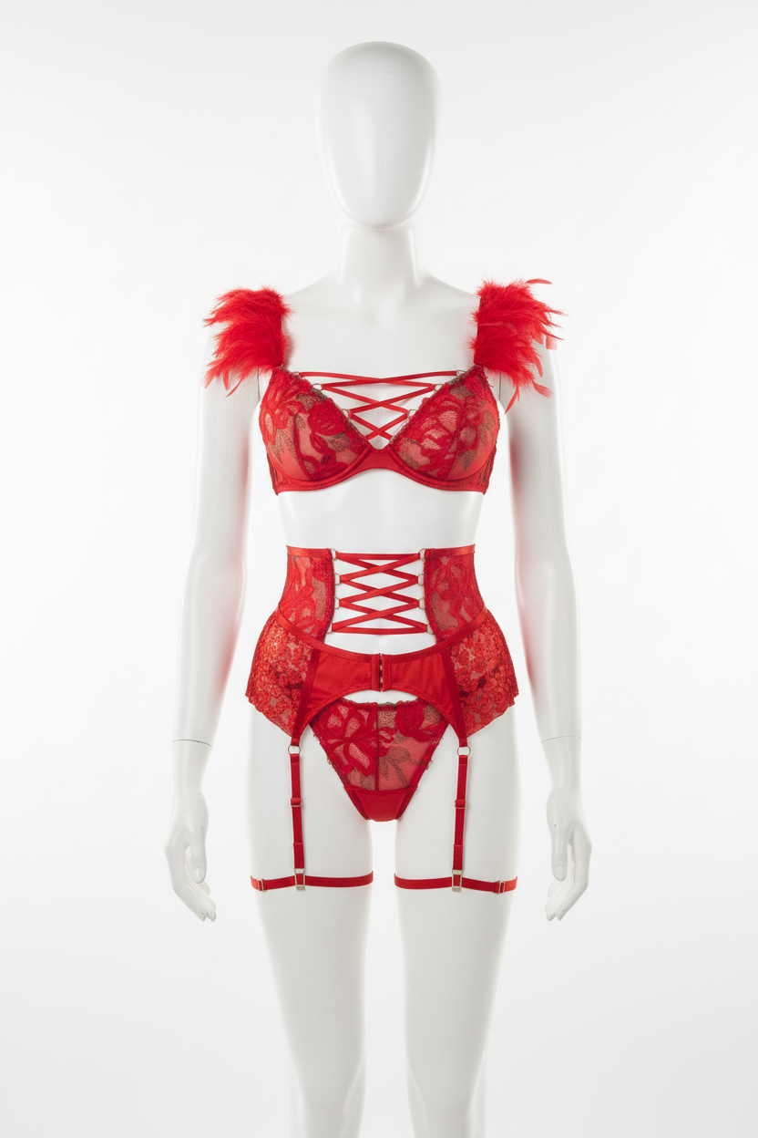 Women's Embroidered Garter Strap Lingerie Set - Four-Piece Collection