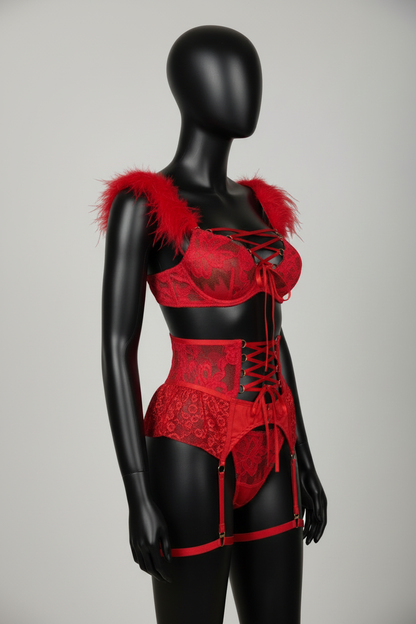 Women's Embroidered Garter Strap Lingerie Set - Four-Piece Collection