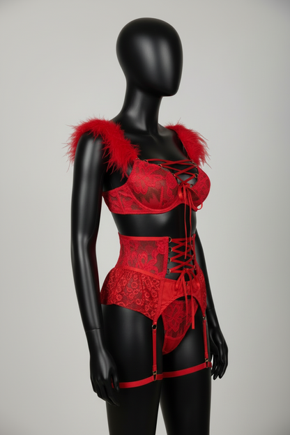 Women's Embroidered Garter Strap Lingerie Set - Four-Piece Collection