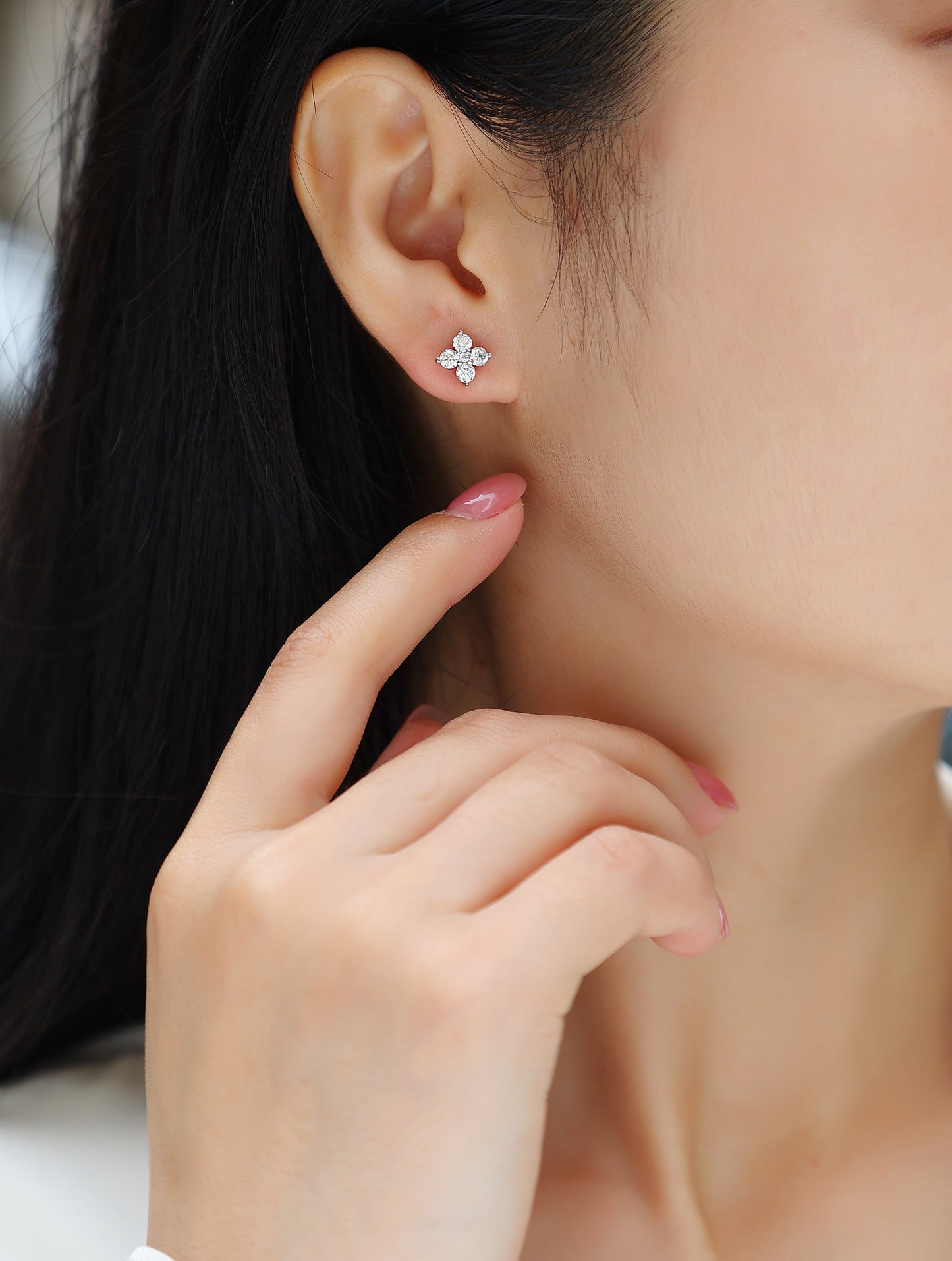 Moissanite Sweetheart Stud Earrings - S925 Silver Platinum Plated French Set