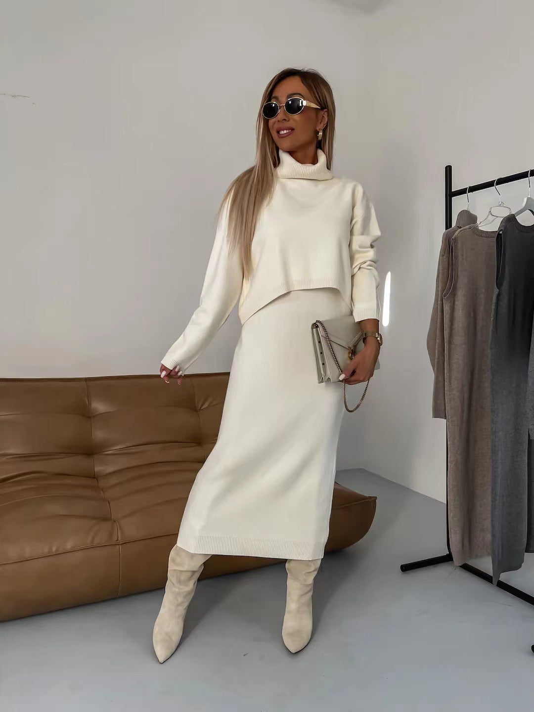 Turtleneck Sweater & Sleeveless Dress Set - 2-Piece Winter Outfit