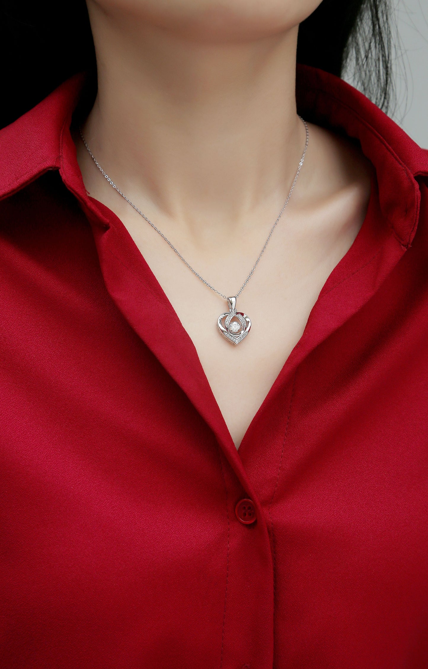 Moissanite Heart Necklace Pendant - 0.5 Carat S925 Silver Platinum-Plated with GRA Certificate