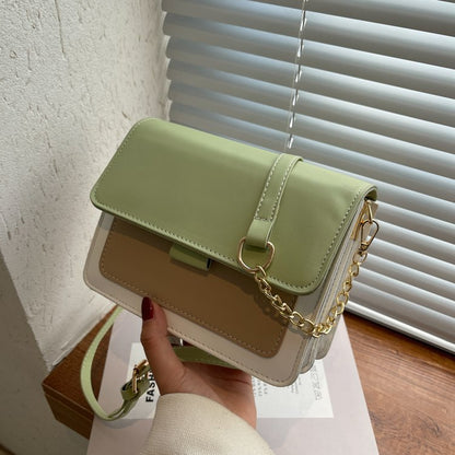 PU Leather Chain Shoulder Bag - Small Square Crossbody with Wide Strap