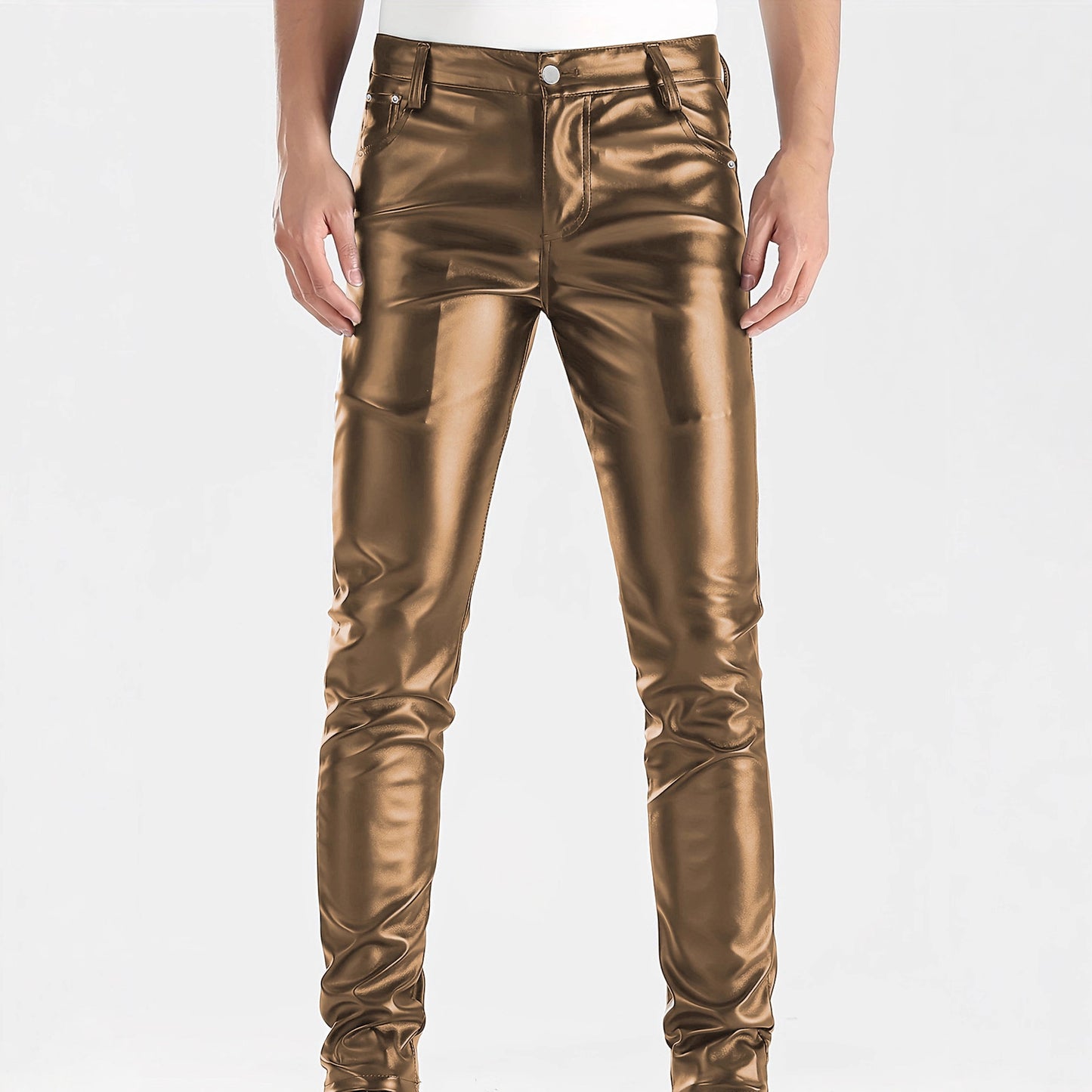 Men's Faux Leather Skinny Pants - Mid-Rise Slim Fit