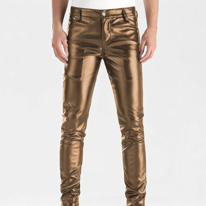 Men's Faux Leather Skinny Pants - Mid-Rise Slim Fit
