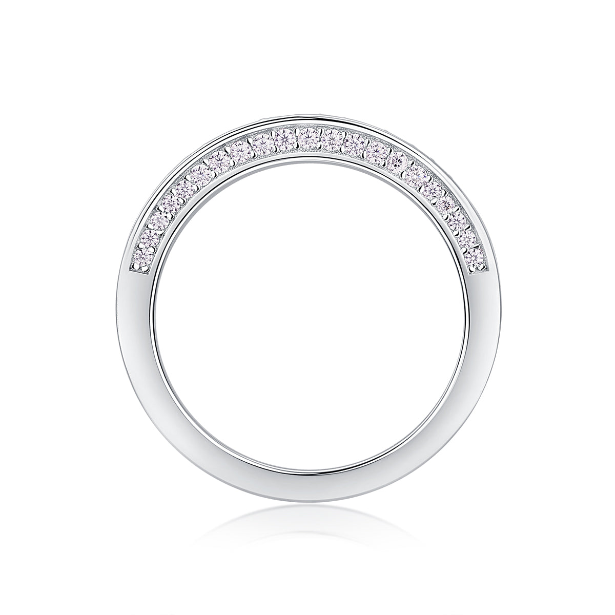 Delicate Moissanite Sterling Silver Ring - Platinum Plated Wedding Band