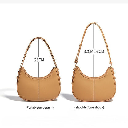 Litchi Grain Top Layer Cowhide Leather Shoulder Bag - Dumpling Shape Handbag