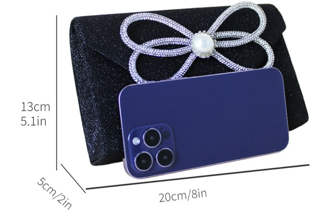 Women's Evening Clutch - Diamond Embellished Chain Shoulder Bag