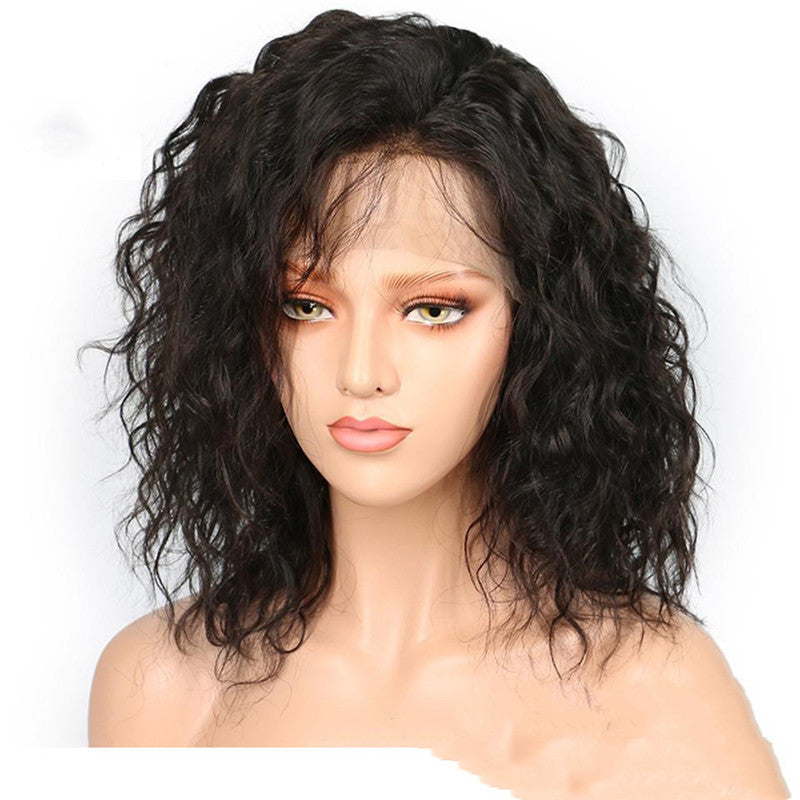 Full Lace Wig Ladies Bob - Natural Curly Human Hair Semi-Mechanical Headgear