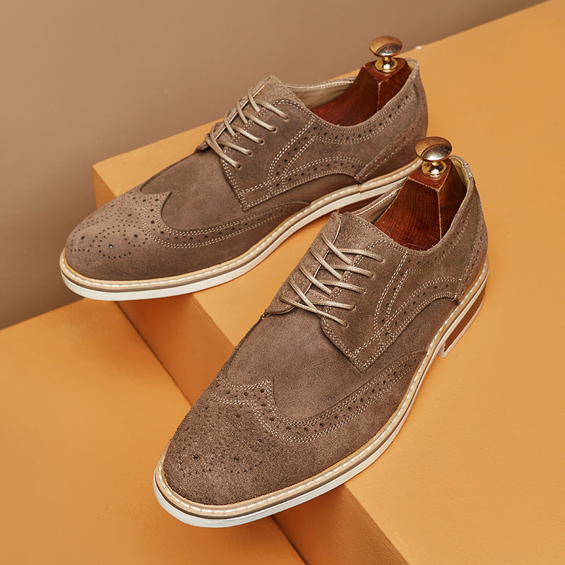Men's Genuine Leather Brogue Shoes - Cow Suede Formal Business Dress Shoes