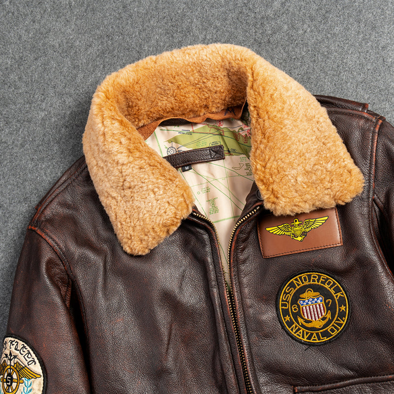 Men's Genuine Leather G1 Motorcycle Jacket - First Layer Cowhide with Detachable Collar