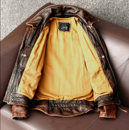 Men's Distressed Motorcycle Jacket - Stone Washed Short Coat