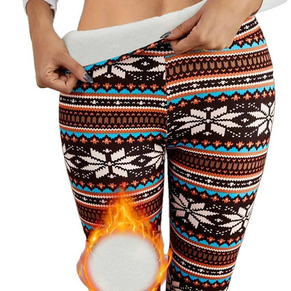 High-Waist Snowflake Print Fleece-Lined Leggings - Christmas Winter Pants