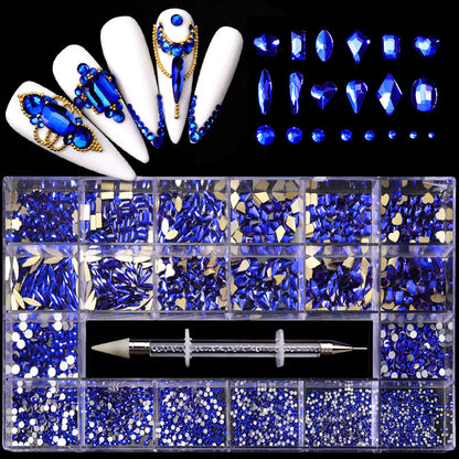 21-Grid Nail Rhinestone Decoration Set - Flat Glass Acrylic Nail Art Jewelry