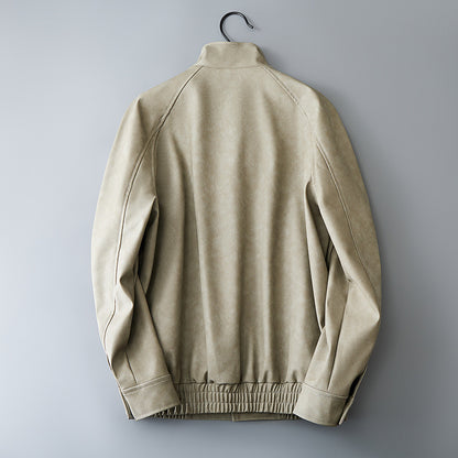 Casual Korean Retro Two-Tone Men's Synthetic Leather Coat - Short Loose Fit Jacket